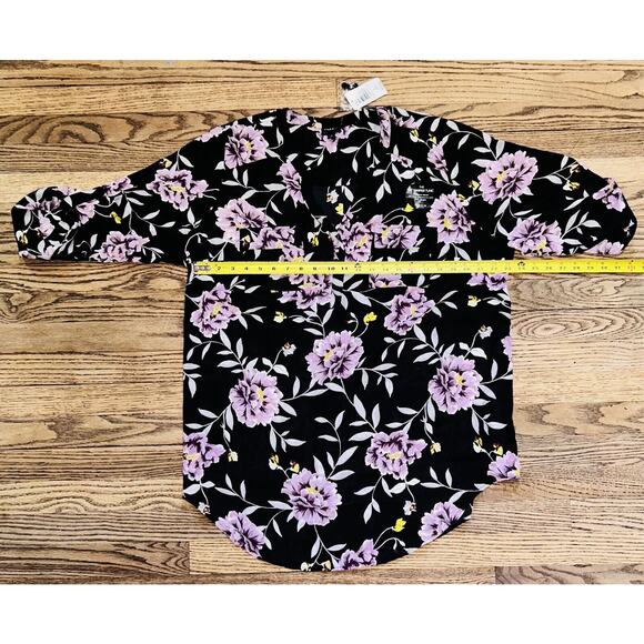 TORRID Blouse Women Black Purple Floral Roll Up Sleeve Harper Size 2xl Tunic NEW - Picture 13 of 16